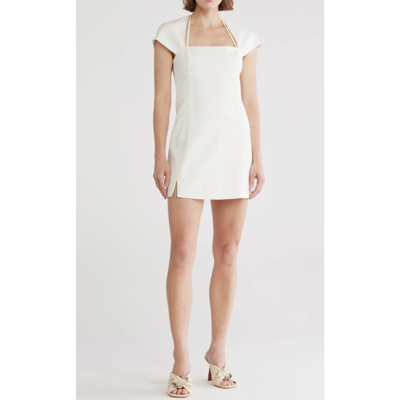 Cult Gaia Lenora Short Sleeve Minidress with Halter Strap Detail Side Slit Sz XL - Picture 1 of 9